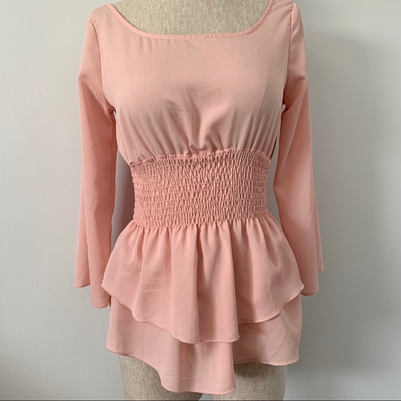 Foreign Exchange peplum blush pink 3/4 sleeve - Picture 1 of 3